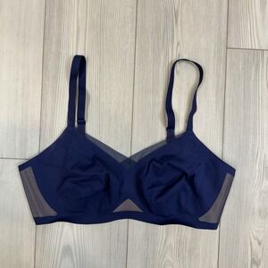 Honeylove CrossOver Bra XL 38D DD (E) Navy Blue V Neck Wireless Mesh LWBR0302V3